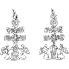 14K or 18K Gold 27mm Caravaca Crucifix Earrings