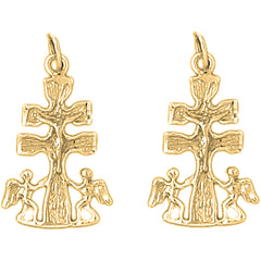 14K or 18K Gold 27mm Caravaca Crucifix Earrings