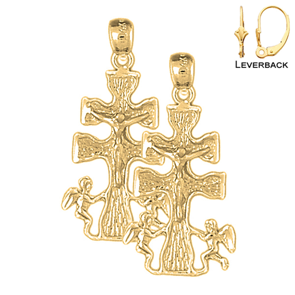 14K or 18K Gold Caravaca Crucifix Earrings