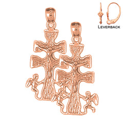 Pendientes Crucifijo de Caravaca en Oro de 14K o 18K