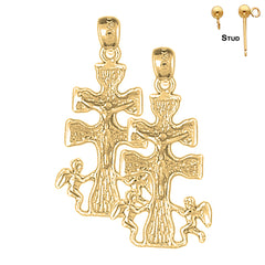 Sterling Silver 33mm Caravaca Crucifix Earrings (White or Yellow Gold Plated)