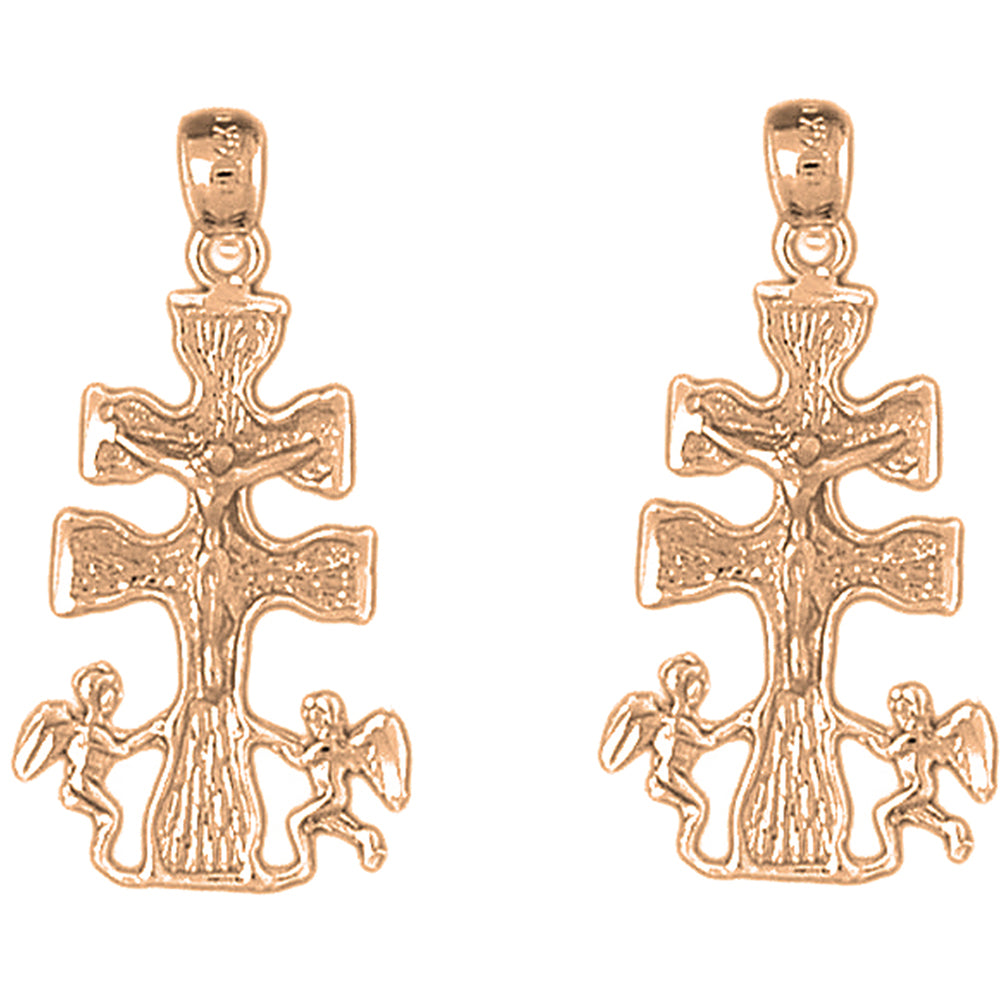 14K or 18K Gold 33mm Caravaca Crucifix Earrings