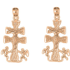 14K or 18K Gold 33mm Caravaca Crucifix Earrings