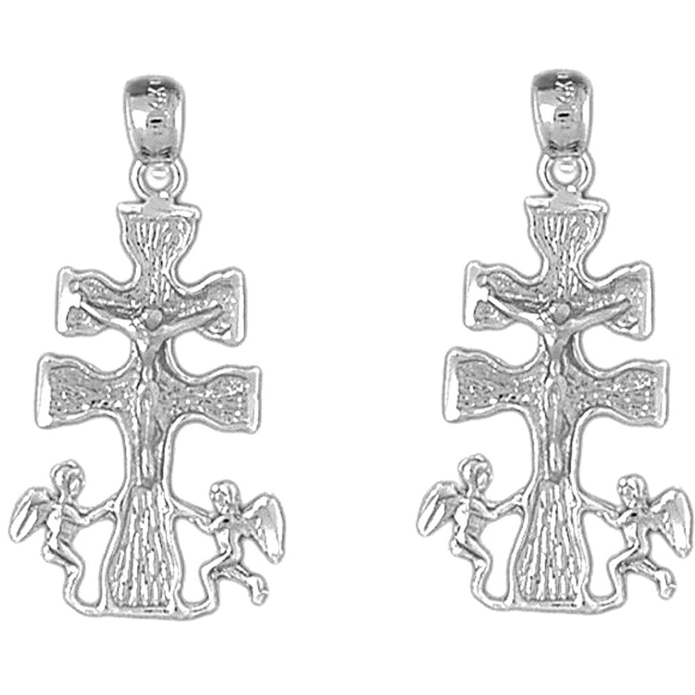 Sterling Silver 33mm Caravaca Crucifix Earrings