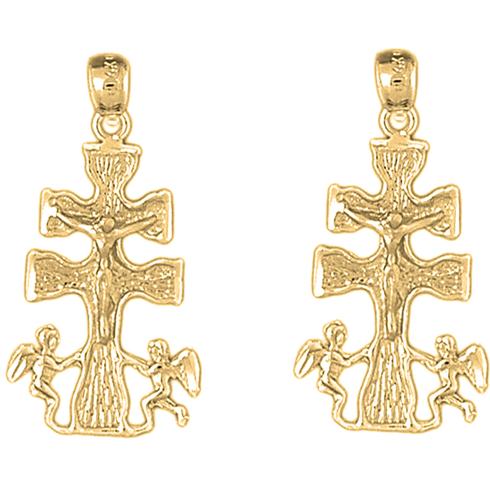 Yellow Gold-plated Silver 33mm Caravaca Crucifix Earrings