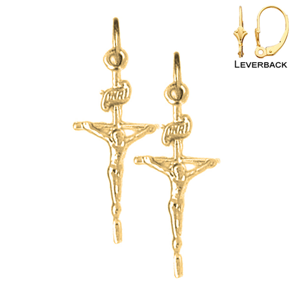 14K or 18K Gold INRI Crucifix Earrings