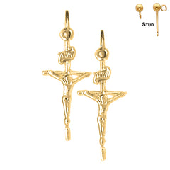 Sterling Silver 27mm INRI Crucifix Earrings (White or Yellow Gold Plated)