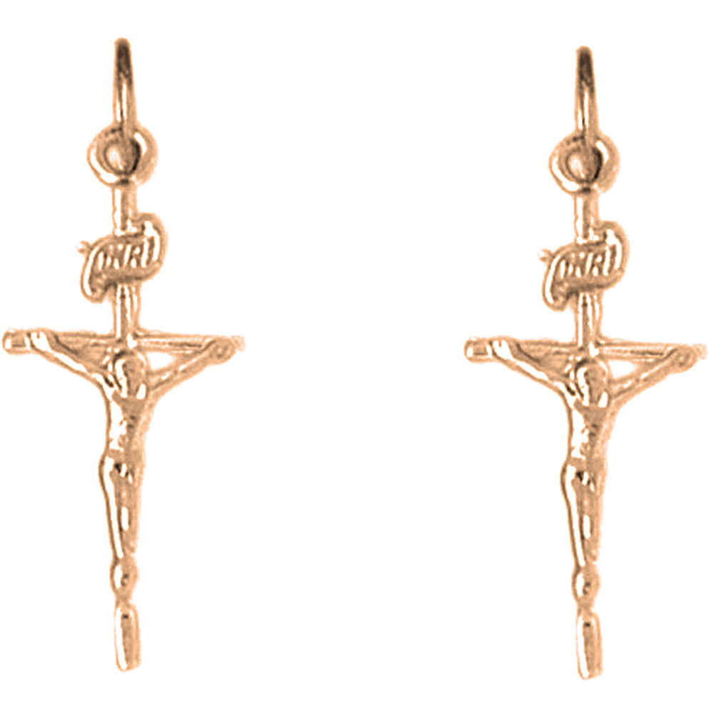 14K or 18K Gold 27mm INRI Crucifix Earrings