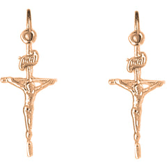 14K or 18K Gold 27mm INRI Crucifix Earrings