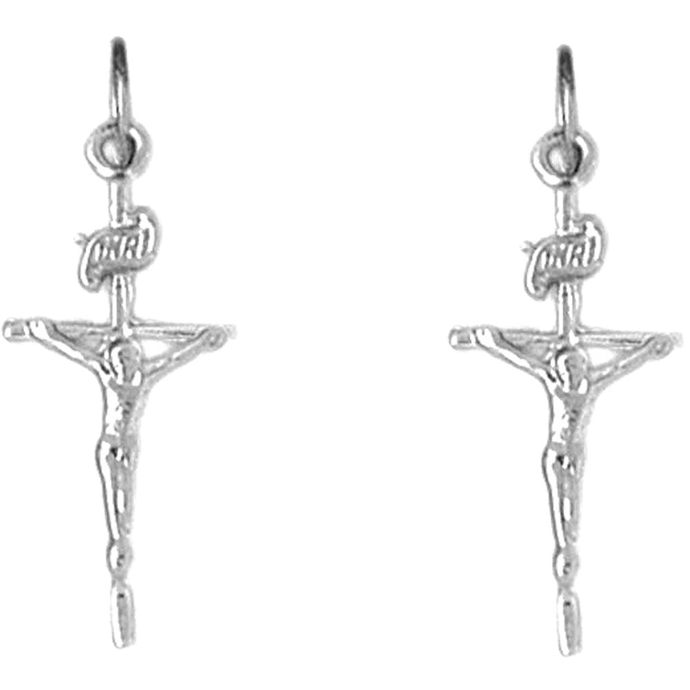 14K or 18K Gold 27mm INRI Crucifix Earrings