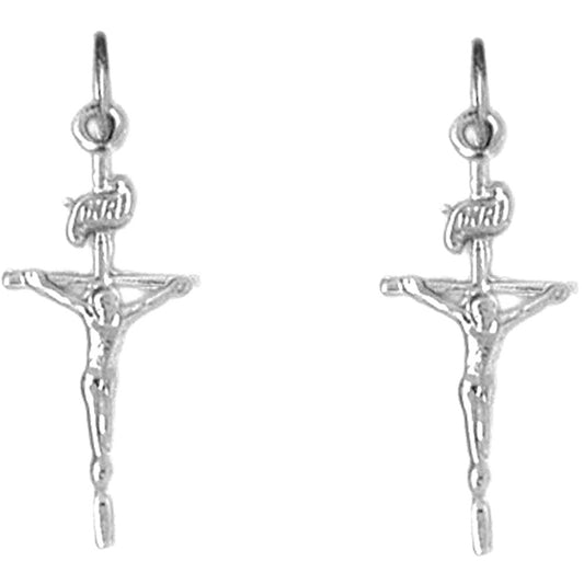 Sterling Silver 27mm INRI Crucifix Earrings