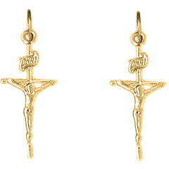 Yellow Gold-plated Silver 27mm INRI Crucifix Earrings