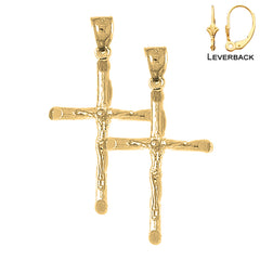 Pendientes de crucifijo latino de plata de ley de 40 mm (chapados en oro blanco o amarillo)