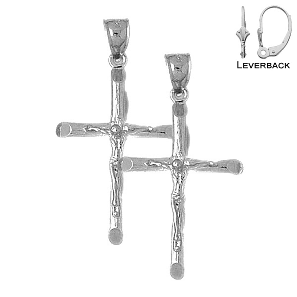 Sterling Silver 40mm Latin Crucifix Earrings (White or Yellow Gold Plated)