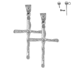 Pendientes de crucifijo latino de plata de ley de 40 mm (chapados en oro blanco o amarillo)