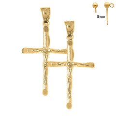 Sterling Silver 40mm Latin Crucifix Earrings (White or Yellow Gold Plated)