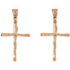 14K or 18K Gold 40mm Latin Crucifix Earrings