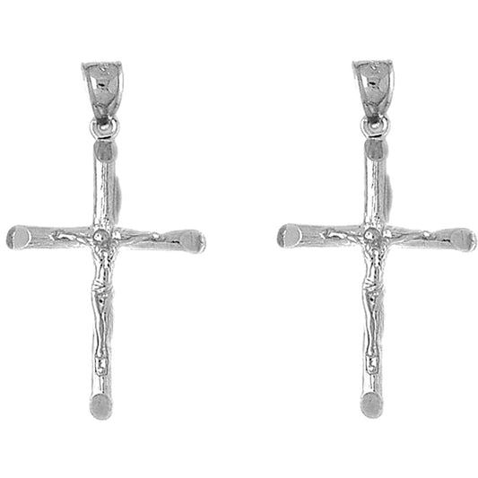 Sterling Silver 40mm Latin Crucifix Earrings