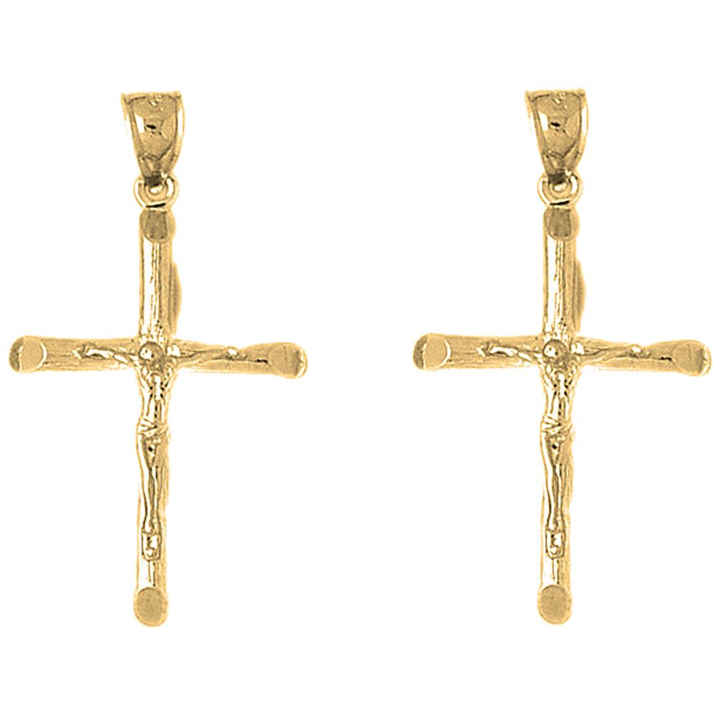 Yellow Gold-plated Silver 40mm Latin Crucifix Earrings