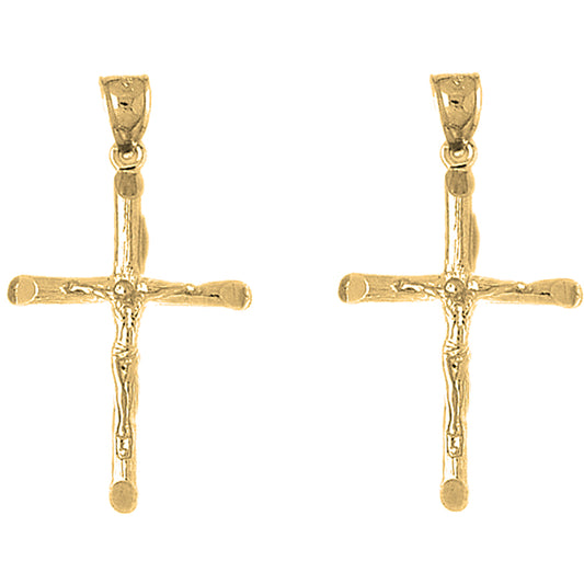 Yellow Gold-plated Silver 40mm Latin Crucifix Earrings