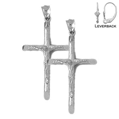 Sterling Silver 48mm Latin Crucifix Earrings (White or Yellow Gold Plated)