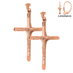 Pendientes de Crucifijo Latino de Oro de 14K o 18K