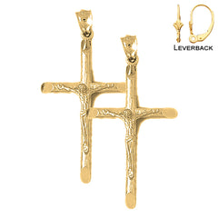 Sterling Silver 48mm Latin Crucifix Earrings (White or Yellow Gold Plated)