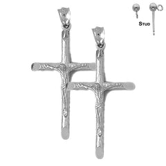 Sterling Silver 48mm Latin Crucifix Earrings (White or Yellow Gold Plated)