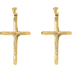 Yellow Gold-plated Silver 48mm Latin Crucifix Earrings