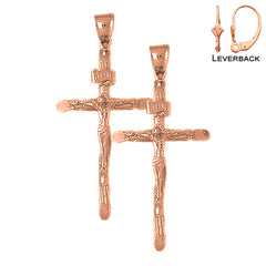 14K or 18K Gold Hollow INRI Crucifix Earrings