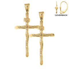 Sterling Silver 54mm Hollow INRI Crucifix Earrings (White or Yellow Gold Plated)