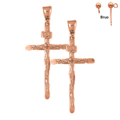 14K or 18K Gold Hollow INRI Crucifix Earrings