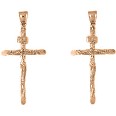 14K or 18K Gold 54mm Hollow INRI Crucifix Earrings