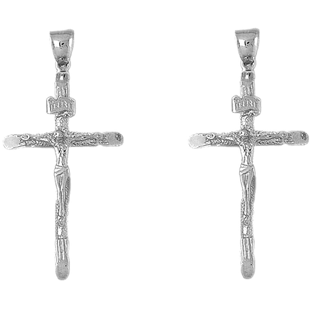 14K or 18K Gold 54mm Hollow INRI Crucifix Earrings