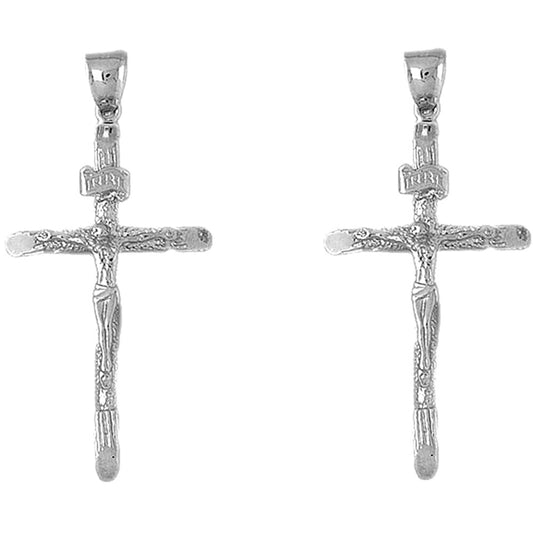 14K or 18K Gold 54mm Hollow INRI Crucifix Earrings