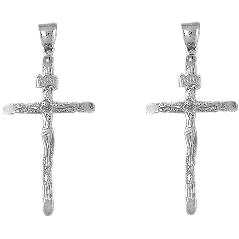 Sterling Silver 54mm Hollow INRI Crucifix Earrings