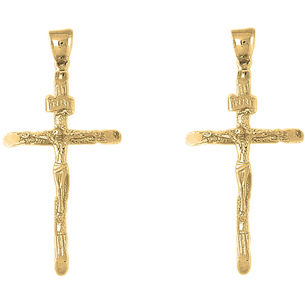 Yellow Gold-plated Silver 54mm Hollow INRI Crucifix Earrings