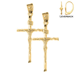 Sterling Silver 49mm Hollow INRI Crucifix Earrings (White or Yellow Gold Plated)