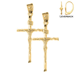 Pendientes de crucifijo INRI hueco de plata de ley de 49 mm (chapados en oro blanco o amarillo)