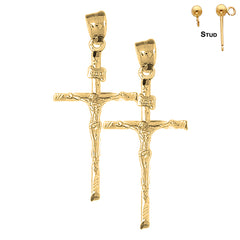 Sterling Silver 49mm Hollow INRI Crucifix Earrings (White or Yellow Gold Plated)