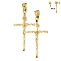 Pendientes de crucifijo INRI hueco de plata de ley de 49 mm (chapados en oro blanco o amarillo)