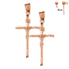 14K or 18K Gold Hollow INRI Crucifix Earrings