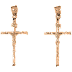 14K or 18K Gold 49mm Hollow INRI Crucifix Earrings