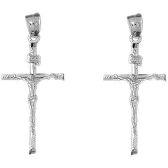 Sterling Silver 49mm Hollow INRI Crucifix Earrings