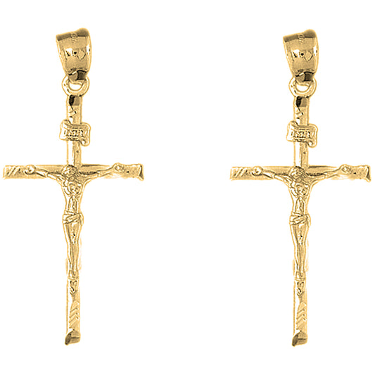 14K or 18K Gold 49mm Hollow INRI Crucifix Earrings