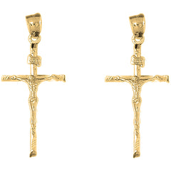 14K or 18K Gold 49mm Hollow INRI Crucifix Earrings