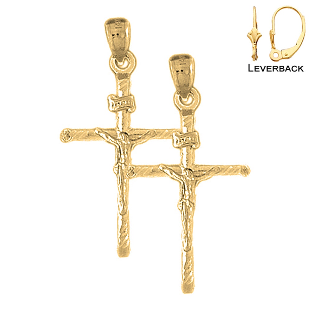 14K or 18K Gold Hollow INRI Crucifix Earrings