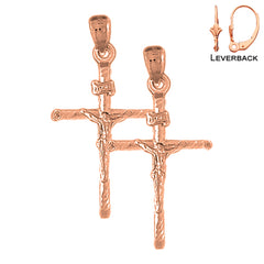 14K or 18K Gold Hollow INRI Crucifix Earrings