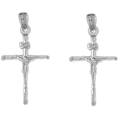 Sterling Silver 37mm Hollow INRI Crucifix Earrings