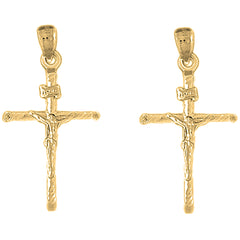 Yellow Gold-plated Silver 37mm Hollow INRI Crucifix Earrings